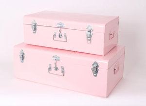 Pink Metal <b>Storage</b> Trunk Box Rectangular With Handles Stacking Design Classic Style For Sundries Home Decor - Product Image 2