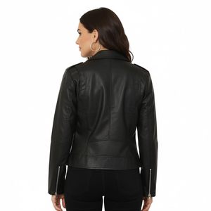 OEM Women's Jacket Leather Sample Support Factory Wholesale Women's Long PU Leather Jacket European and American Printed - Product Image 2