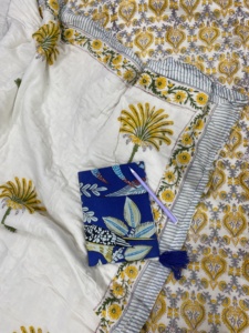 Block Print Palm Tree Bohemian Embroidered Cotton <b>Quilt</b> With Floral Pattern All-Season Home Decor Blanket - Product Image 1