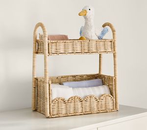 Handwoven Rattan Kids Organizer Wicker Nursery <b>Storage</b> Rack Baby Room Toy Rattan Scalloped <b>Stacked</b> Organizer Furniture Decor - Product Image 1