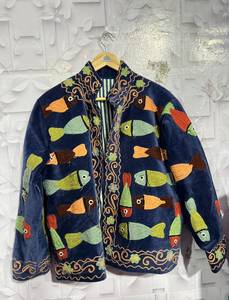 Veste en velours à col montant, manches longues, motif poisson brodé à la main, manteau d'automne pour femme, longueur standard, vestes Suzani B2B - Product Image 2