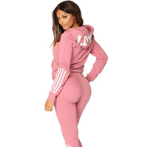 Wholesale Customized Women's <b>Pink</b> Hooded Anti-Odor Tracksuit Full Zipper <b>Sweatshirt</b> Pants Set Casual Winter Solid Colors - Product Image 2