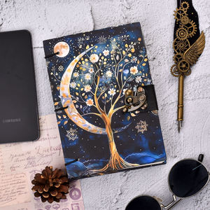 A5 Celestial Tree Handmade <b>Journal</b> | Eco Friendly Hardcover Lock <b>Diary</b> Notebook with Moon Art Cover Design Gift Book <b>Journal</b> A5 - Product Image 4