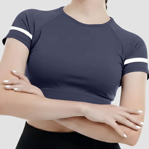 Camiseta Deportiva Corta de Verano para Mujer, Cuello en V, Manga Corta, Ajustada, 100% Algodón, Tejido Jersey de Secado Rápido - Product Image 4