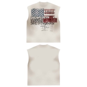 Camiseta sin mangas de algodón premium para mujer, color crema vintage, con estampado gráfico en relieve, efecto desgastado, serigrafía, logotipo personalizado, camiseta de algodón para mujer - Product Image 1