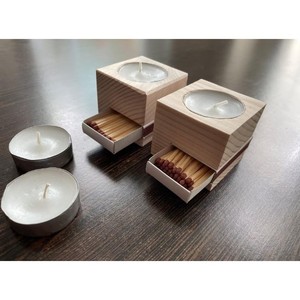 Portavelas Votivas de Madera de Pino con Compartimento para Fósforos - Venta al por Mayor Rústica - Product Image 2