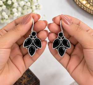 Proveedor Mayorista de Pendientes Colgantes de Plata Oxidada con Gemas Negras para Mujer |   Proveedor Mayorista Directo de Fábrica - Product Image 6