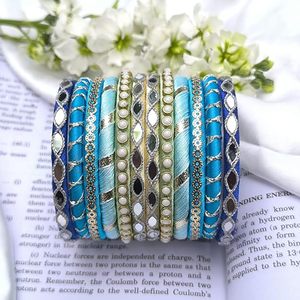 Brazaletes Étnicos de Seda Azul con Incrustaciones de Kundan, Chapados en Oro, Hechos a Mano, para Mujer, Brazaletes de Moda para Chicas, Festivos - Product Image 2