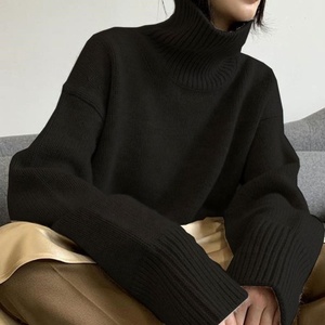 Pull à col roulé gris pour femme, manches chauve-souris, tricot épais, décontracté, hiver, couleur unie, 100% acrylique, manches longues - Product Image 2