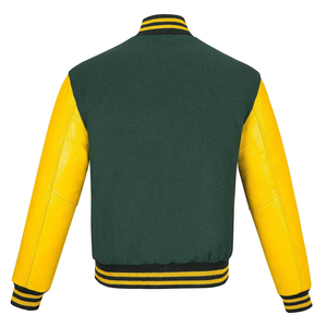 Veste pour homme, veste varsity verte et jaune, veste de baseball classique avec manches contrastées, vêtement décontracté chaud et confortable - Product Image 2