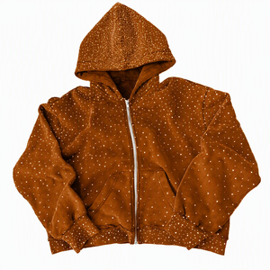 Sweat-shirt à capuche unisexe noir à pois, fermeture éclair, coupe classique, streetwear décontracté, coton polaire écologique, vêtements d'hiver - Product Image 4