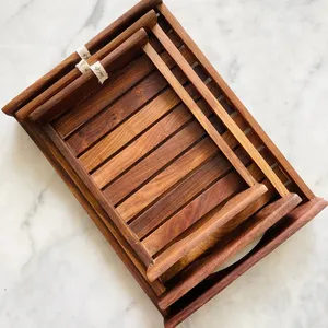 Wooden tray <b>serving</b> tray rustic tray hardwood tray decorative tray food tray tea tray coffee tray breakfast tray <b>set</b> - Product Image 1