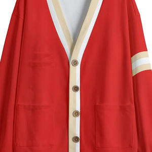 Cárdigan Casual de Punto Grueso con Cuello en V Rojo, Edición Inspirada en Febrero, Despertar Invernal, con Botones Frontales, Acogedor, Estilo Anime - Product Image 2