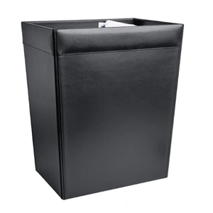Classic Black Leather <b>Square</b> Waste <b>Bin</b> Office Leather Waste <b>Bin</b> Black Rectangular Leather Waste <b>Bin</b> Open Top Simple Style - Product Image 1
