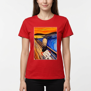 T-shirt rouge à manches courtes pour homme avec imprimé artistique, col rond décontracté, jersey en coton, coupe classique - Product Image 5