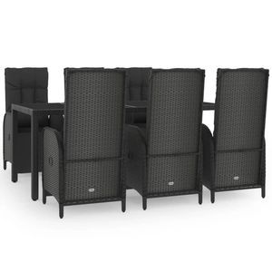 Grand ensemble de salle à manger de jardin en polyrotin noir, mobilier de salle à manger élégant pour l'extérieur - Product Image 2
