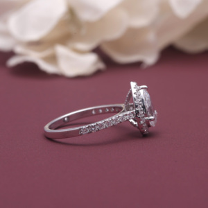 IGI Certified Lab Grown Pear Cut <b>Diamond</b> Halo Engagement <b>Ring</b> 14K White / Rose And Yellow Gold Pear Shaped <b>Diamond</b> <b>Ring</b> - Product Image 3