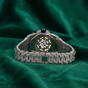 Iced Out Lab Diamond <b>Watch</b> Men Octagon <b>Case</b> Analog Chronograph Quartz Movement Deployment Clasp Luxury Style <b>Watch</b> - Product Image 5
