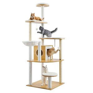 Grande Albero per Gatti Alto 175 cm, Multilivello, con Cuccia, Posti Relax Accoglienti e Centro Attività con Tiragraffi in Sisal, Imballaggio in Cartone - Product Image 1
