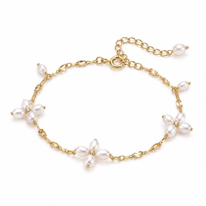 Wholesale Fine <b>Beaded</b> Chain Link <b>Bracelet</b> <b>Gold</b> Plated White Imitation Pearls Potato Shape Claw Setting Luxury Jewelry for Women - Product Image 1