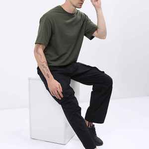 Men's O-Neck Short Sleeve Olive Green 100% Cotton Jersey <b>Patchwork</b> Eco-friendly Breathable Casual Knitted T-<b>Shirt</b> Regular Fit - Product Image 2