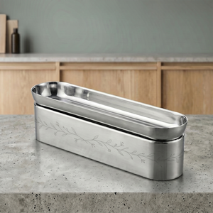 Modern <b>Metal</b> Serving Canisters Bowl Features Sleek Silver Long Oval Pans With Etched Detailing, Ideal For Hotel Buffet Display - Product Image 2