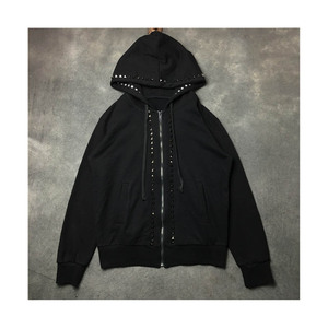 Sudadera con capucha de alta calidad para hombre, de algodón 100%, con cremallera, diseño oversize, detalles de remaches, efecto desgastado, logo estampado, ajuste de otoño, talla XL - Product Image 1