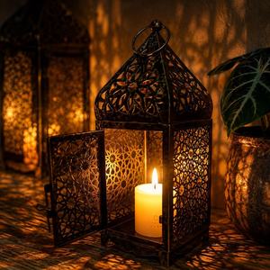 Portavelas Marroquí, Farol Metálico Estilo Boho, Decoración Oriental, Centro de Mesa para Ramadán, Iluminación para el Hogar - Product Image 1