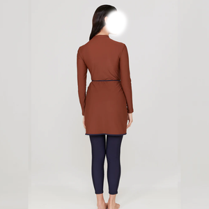 Burkinis musulmans 2 pièces imperméables à coupe haute et imprimé sur le devant, maillot de bain islamique coupe classique, maillot de bain modeste pour femme, séchage rapide - Product Image 3