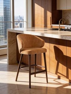 Luxury Microfiber Upholstered <b>Bar</b> <b>Stool</b> with Solid Wood Frame and Curved Backrest Modern Design for Restaurant Use - Product Image 3