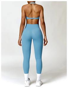 Ensemble de sport sans couture personnalisé pour femmes, soutien-gorge de sport dos nageur et leggings de compression, tenue de fitness marron terre - Product Image 6