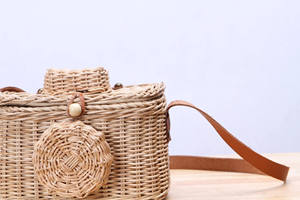 Outstanding Handwoven <b>Natural</b> Wicker <b>Camera</b> Bag Rattan Crossbody Purse Adjustable Leather Strap Kids Accessory Pretend Play Gift - Product Image 3