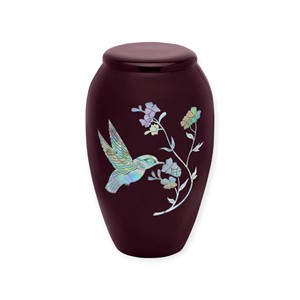 Urne funéraire blanche à motif floral avec colibris et sac en velours pour cendres d'adultes en souvenir paisible - Product Image 5