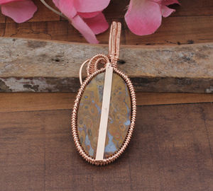 Pendentif en pierre précieuse de jaspe naturel enveloppé de fil, argent 925, vente en gros, plaqué platine, vintage, unisexe, artisanal, cristal de guérison - Product Image 5