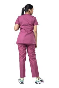 Unisex <b>Doctor</b> Pink Scrub <b>Set</b> with Diagonal Panel Design Hospital Uniform Woven Spandex/Polyester Cotton Pants Top - Product Image 2