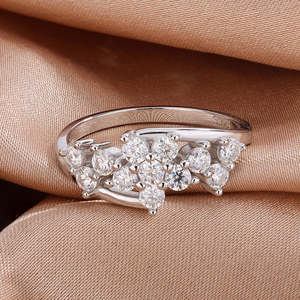 Anillos de compromiso de moissanita VVS de moda con engaste de burbujas y piedras de corte brillante redondo, banda de boda de plata de ley 925 - Product Image 3