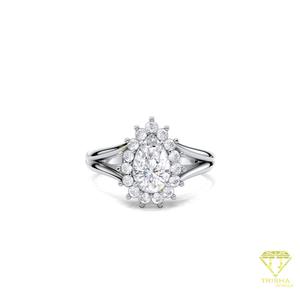 Pear Cut Lab Grown Diamond Halo Engagement <b>Ring</b> in 14K Yellow Gold <b>Split</b> Shank Vintage Bridal <b>Ring</b> Elegant Wedding <b>Ring</b> - Product Image 3
