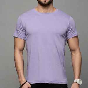 T-shirt pour homme à col rond, manches courtes, coupe ajustée, décontracté, en coton tricoté, couleur unie, design respirant - Product Image 2