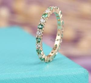Anillo de Boda de Moissanita con Corte Redondo, Anillo de Boda con Esmeralda Verde, Anillo de Boda, Anillo Nupcial, Anillo de Boda de Moissanita para Mujer - Product Image 2