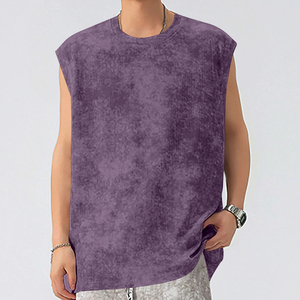 Camiseta sin mangas para hombre, color morado, con efecto tie-dye, cuello redondo, informal, transpirable, de poliéster tejido, para deporte y fitness. - Product Image 3