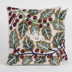 Handcrafted <b>Black</b> Gold Beaded Cushion Cover Floral Embroidered Velvet <b>Throw</b> Pillow Case Luxury Decorative Square Pillowcase - Product Image 3