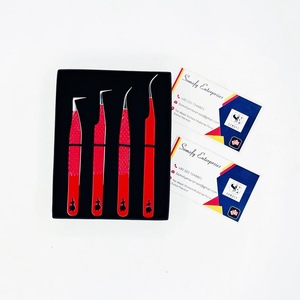 Pince à épiler pour extensions de cils en acier inoxydable, couleur rouge, pointes argentées, motif rose, logo personnalisé, 90 degrés, volume, poignée diamant, lisse - Product Image 5