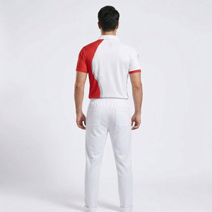Men's <b>Cricket</b> Uniform <b>White</b> Red Color Blocked Polo Shirt With Elastic Waist Pants Moisture Wicking All Seasons - Product Image 3