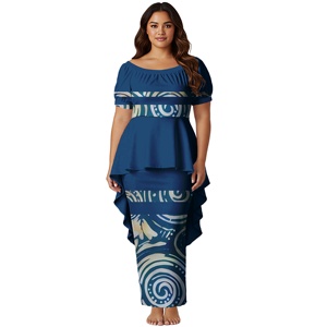 Conjunto de 2 piezas de vestido Puletasi largo para mujer, talla grande, con estampado samoano personalizado y estilo polinesio de dobladillo de cola de golondrina, que incluye top y falda. - Product Image 5