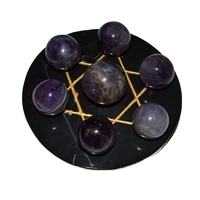 Tienda de piedras preciosas en línea para piedras semipreciosas 7 Bola de amatista con base de estrella de David De Oro Negro | Ágata natural - Product Image 2