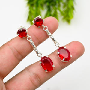 Pendientes de Aro con Granate, Plata 925, Lujo - Product Image 4