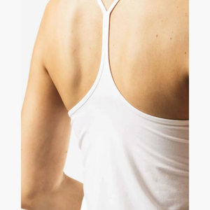 Camiseta sin mangas con cuello redondo para mujer, color blanco, transpirable, de punto, estilo minimalista, corte regular - Product Image 5
