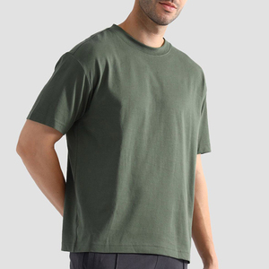 T-shirt à manches courtes pour homme, col rond, coupe classique, couleur unie, jersey de coton, haut décontracté, vert foncé - Product Image 2