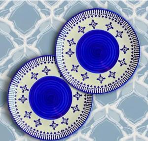 11 Inch Hand-Painted Blue Ceramic Dinner Plate Geometric Floral Stoneware Premium Dishwasher Safe Serving Tableware for Home - Product Image 3