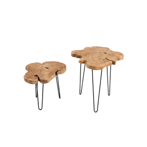 ARTERRA Luxury Premium Teak Slice <b>Table</b> Modern <b>Nesting</b> Coffee <b>Table</b> Metal Hairpin Leg Accent <b>Table</b> for Home - Product Image 1